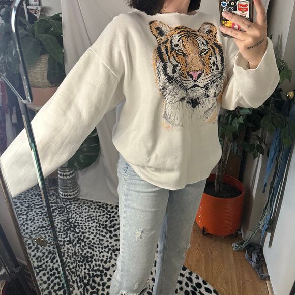 Vintage 1992 Tiger Graphic Pullover Sweatshirt White - Picture 6 of 6